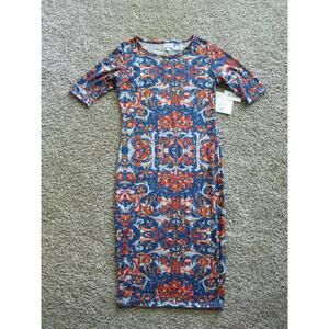 New LuLaRoe Julia Knee length Dress womans Extra Small XS Blue Brown Paisley!